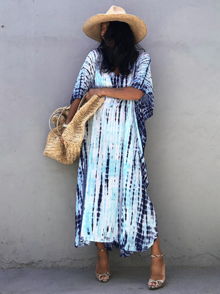 Casual Dresses Beach Dresses Kaftans for Women Tie Dye Striped Bikini Cover Ups Side Split Summer Beachwear Swimsuits Drop 230505