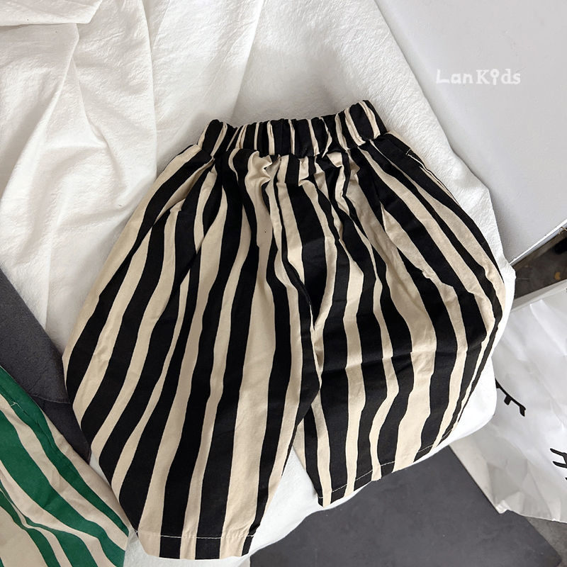 Shorts Soft Breathable Baby Boys Girls Shorts Striped Casual Kids Pants Summer Calf Length Toddler Trousers Korean Children Clothes 230504