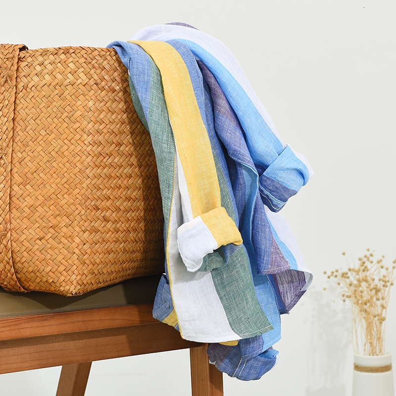 Men's Casual Shirts Men Clothing Men's Linen Long-sleeved Shirt Youth Art Fresh Loose Striped Lapel Shirt Camisas Para Hombre 230505