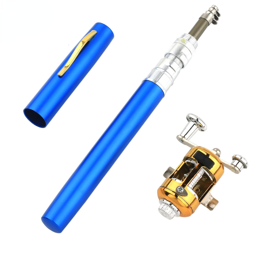 Boat Fishing Rods 20cm Portable Pocket Telescopic Mini Fishing Pole Pen Shape Folded Fishing Rod with Reel Wheel Fishing Rod 230505