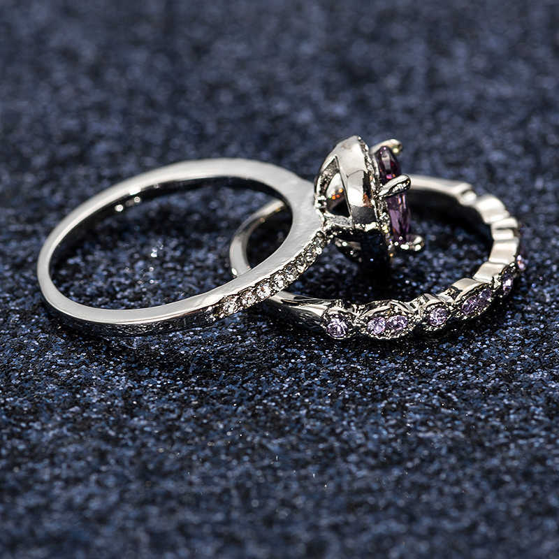 Band Rings New purple Stone Crystal Engagement rings for Women Drop Shape Zircon Vintage Bridal Wedding ring High Quality Jewelry