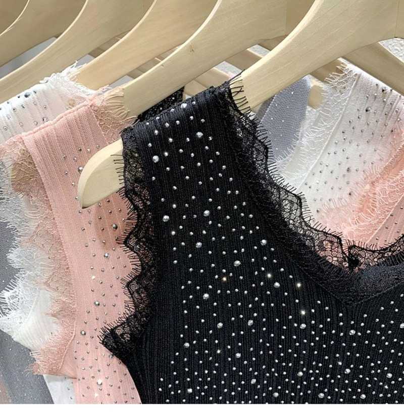 Women's Tanks Camis Hot Drill Ice Silk Lady Vest Women's Summer Thin Knit Sleeveless Vest Top Lace Top Y2k Tops Women Clothing P230505