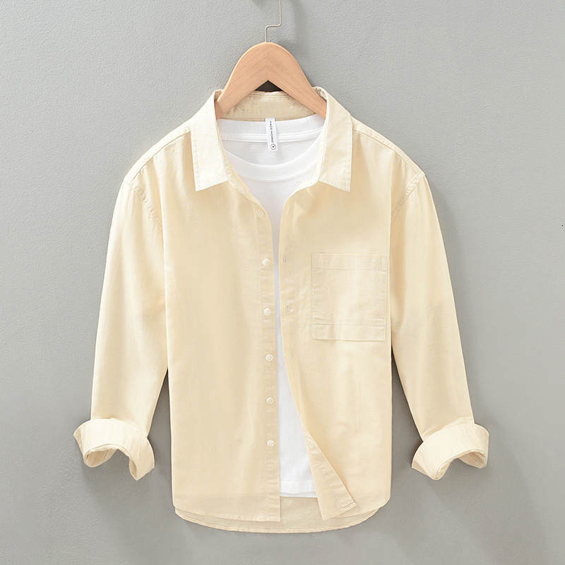 Men's Casual Shirts Sping Men's Simple Chest Pocket Long Sleeve Shirt Fashion Streetwear Sold Color Cotton Linen Breasted Loose Versatile Sh