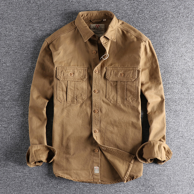 Men's Casual Shirts Fashion Wash n-style uniform long-sleeved shirt men's double pockets casual youth jacket thin coat 230505