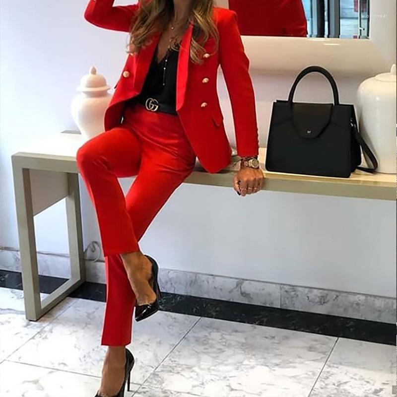 Women's Two Piece Pants Women Winter Women's Set Tracksuit Full Sleeve Ruffles Blazers Pencil Suit Office Lady Outfits Uniform