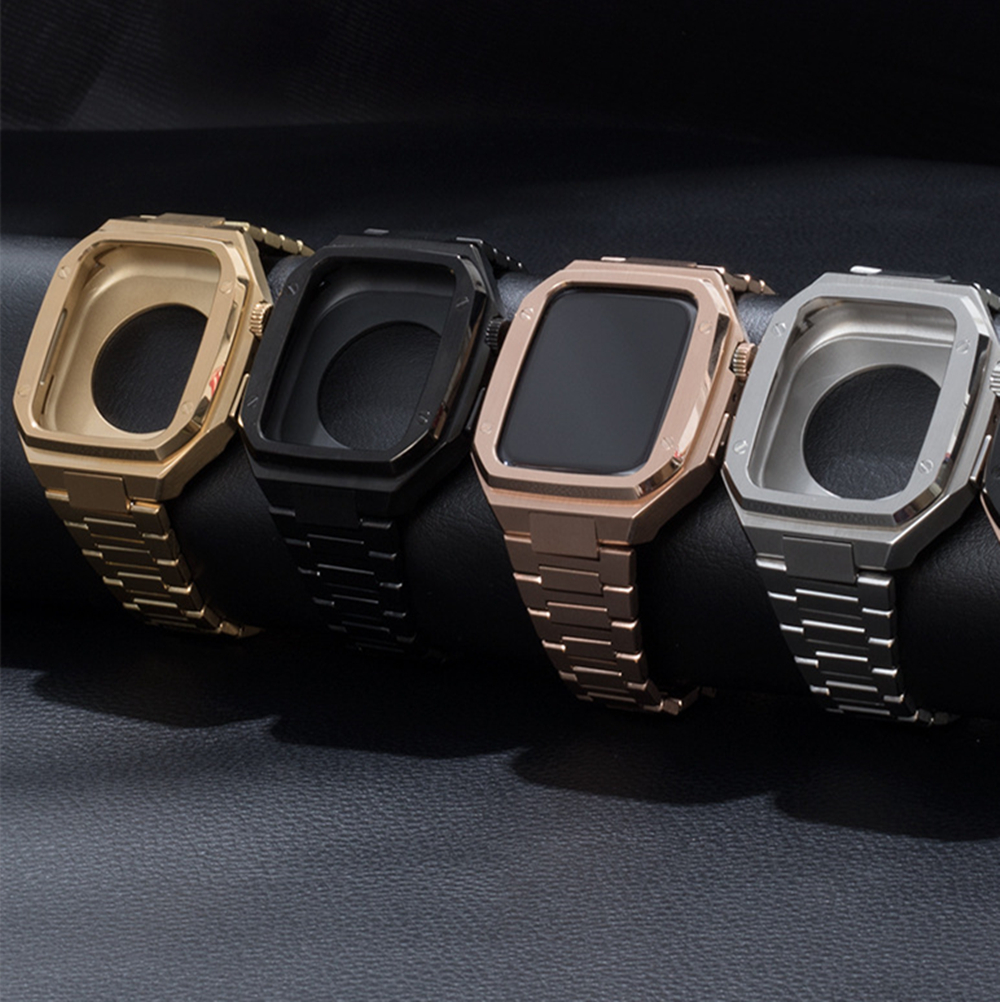 Luxury Straps Protective Case Mod Kit Integrated Stainless Steel Cover DIY Cases Watchband Bracelet Wrist Band Strap For Apple Watch Series 6 7 8 45mm 44mm