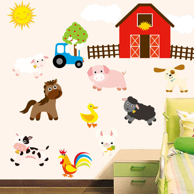 Wallpapers Cartoon Farm Wall Stickers Kids Baby Bedroom Living Room Decoration Cute Animal Wallsticker Room Decor Art Wallpaper 230505