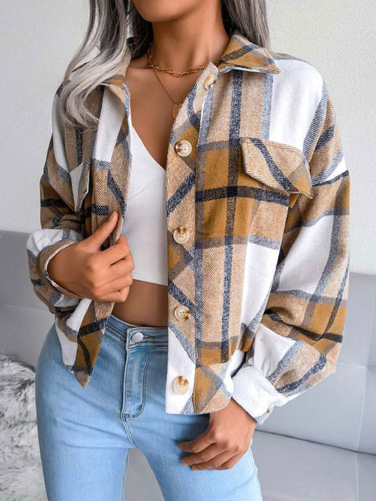 Women's Jackets Autumn Winter Plaid Jacket Women Checkered Jacket Coat Women Loose Overshirt Button Up Shirt Jackets For Women 230505