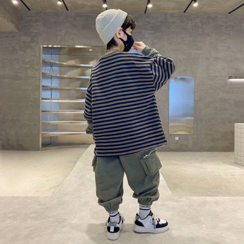 Clothing Sets Fashion Big Girls Sports Suits O Collar Stripe Top Clothing Set Teenage Spring Autumn Tracksuit Kids Sportswear 4-14 Years 230505