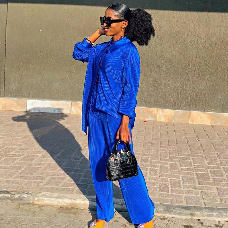 Women's Two Piece Pants Womens Elegant pleated shirt and pants set 2 piece sets women outfit Casual Tracksuit Sets fashion plus size 230504