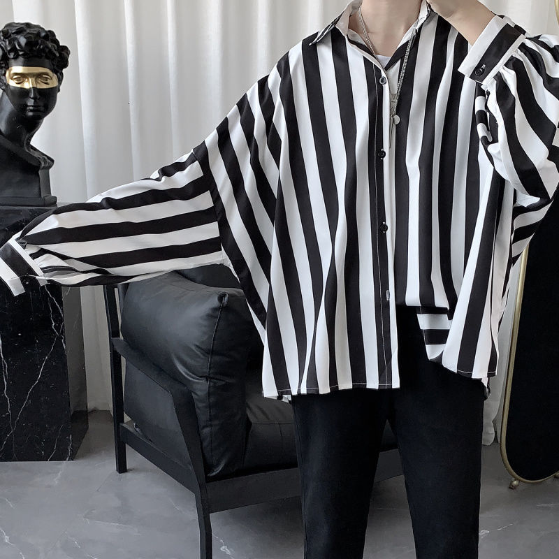 Men's Casual Shirts Fashion Lapel Spliced Button Korean Striped Shirt Men's Clothing Autumn New Loose Casual Tops Long Sleeve All-match Shir