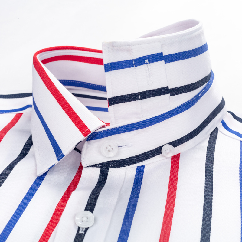 Men's Casual Shirts Men's Color Block Striped Wrinkle-Resistant Dress Shirt Long-Sleeve Standard-fit Hidden Button Collar Casual Pure Cotton