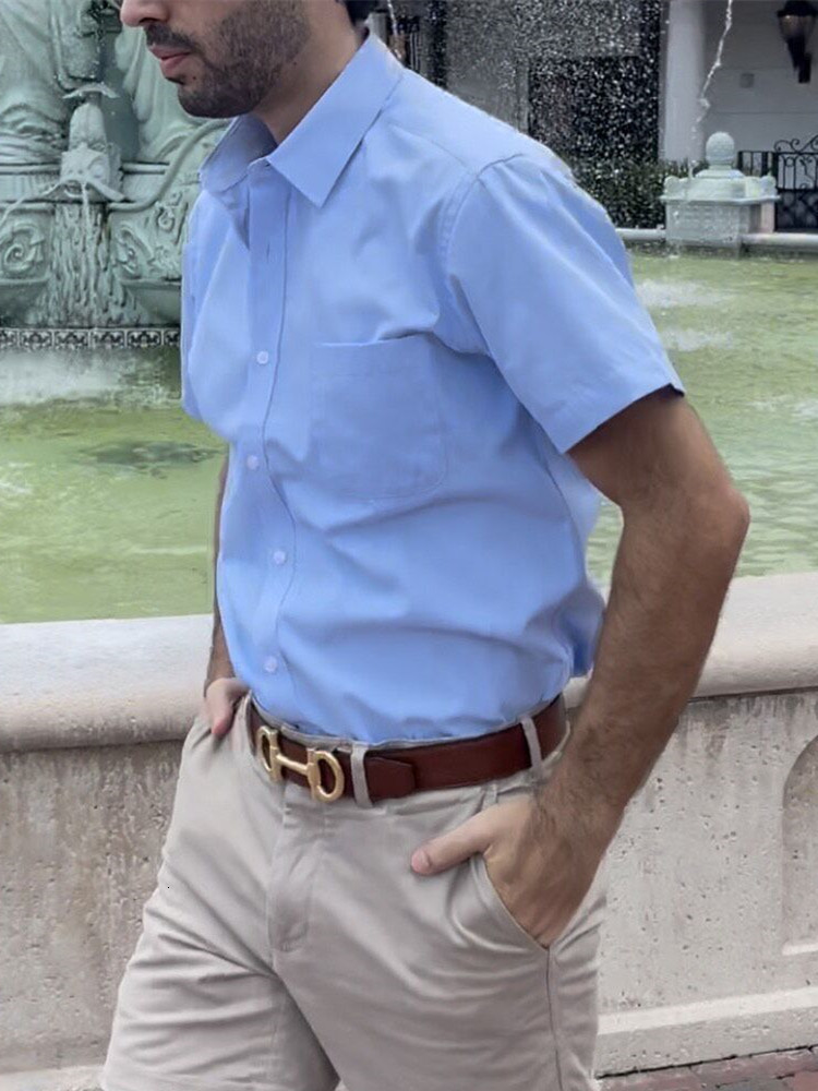 Men's Casual Shirts Men's Casual Dress Short Sleeved Shirt Summer White Blue Pink Black Male Regular Fit Shirt Men Social Shirts 4XL 5XL 6XL