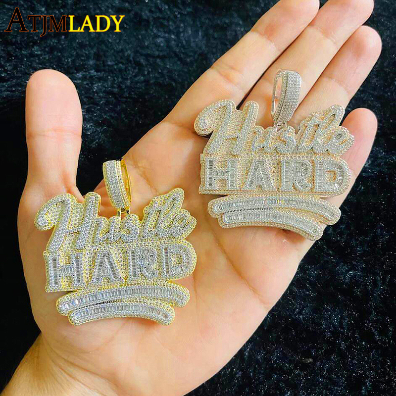 Pendant Necklaces Iced Out Bling CZ Letters Badge Pendant Necklace Cubic Zirconia Various n Lettrt Charm Men Women Fashion Hip Hop Jewelry 230505