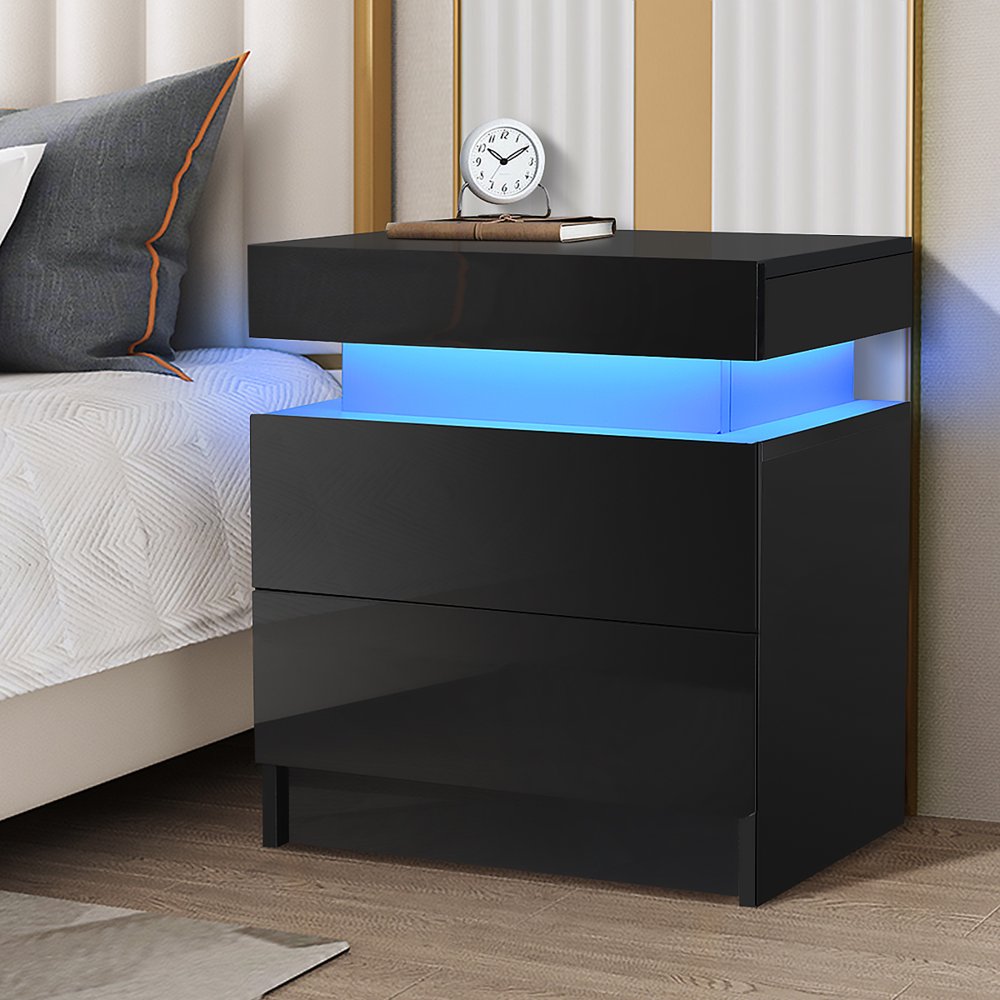 2 Drawer Modern Nightstand with RGB LED Light High Gloss Bedside Tables for Bedroom Black
2 Drawer Modern Nightstand with RGB LED Light High Gloss Bedside Tables for Bedroom Black