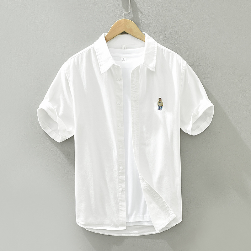 Men's Casual Shirts Green Short Sleeve Shirts for Men Casual Turn-down Collar Tops Man Summer New Fashion Cartoon Pattern Embroidery Clothing 230