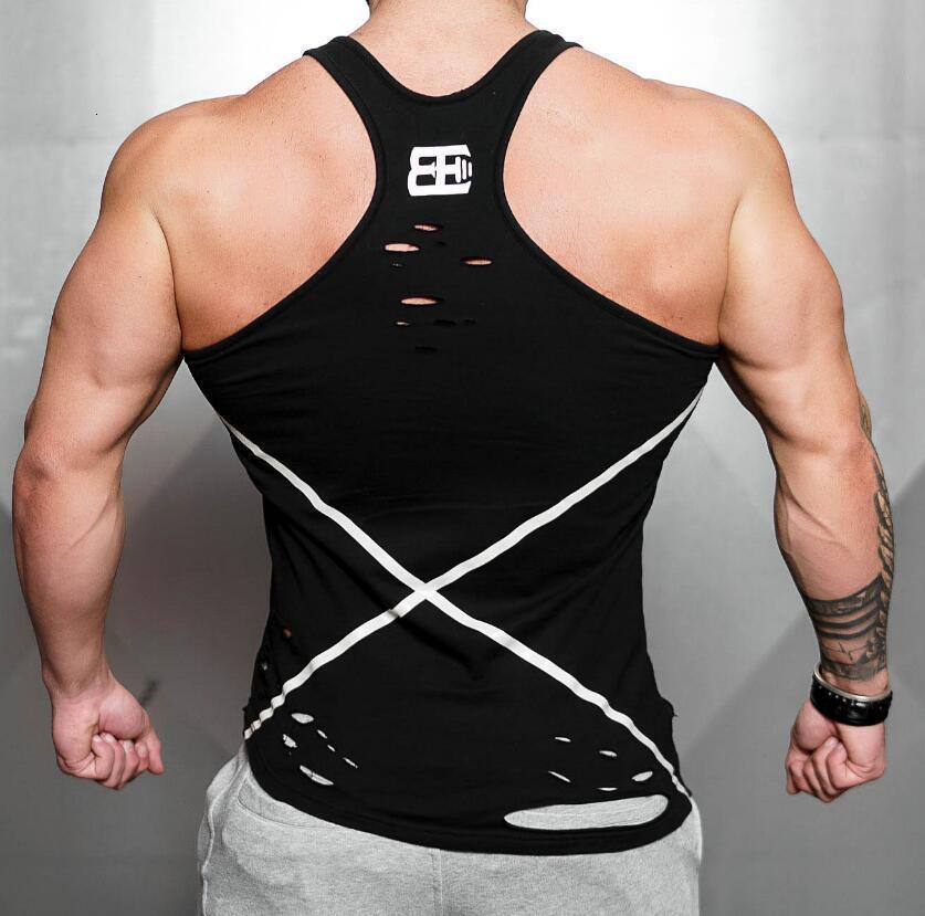 Fashion hole Gyms Clothing Sporting Singlet Bodybuilding Stringer Tank Top Men Fitness Shirt Muscle Sleeveless Vest Tanktop