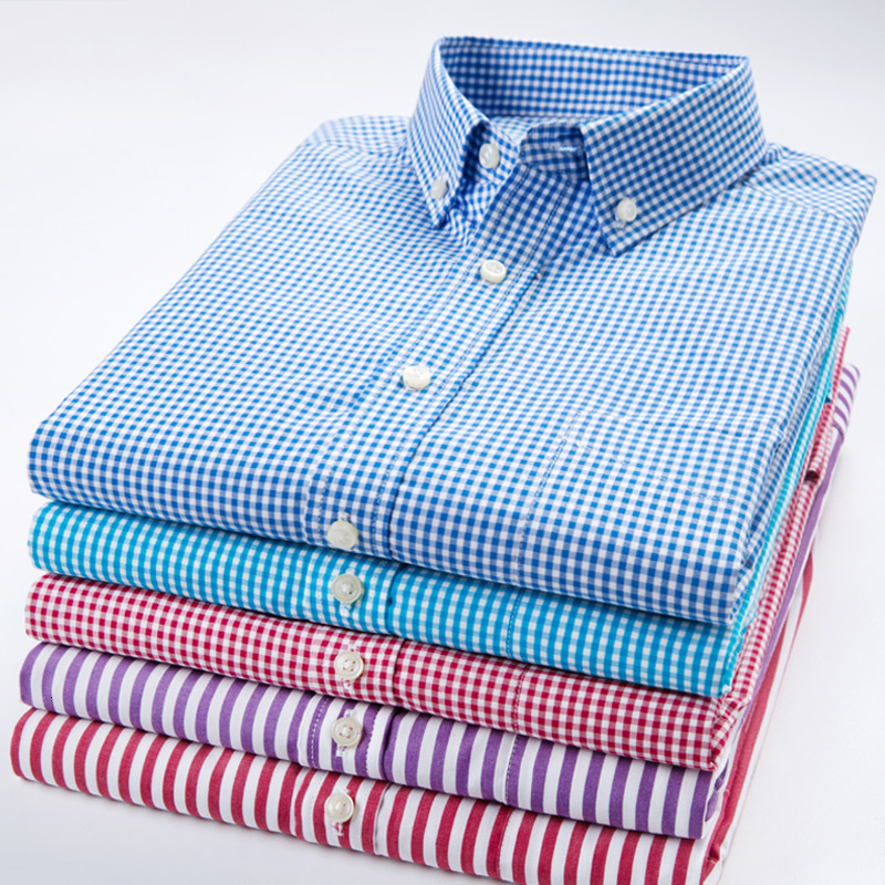 Men's Casual Shirts Long Sleeve Cotton Thin Plaid Shirts Button Down Collar Checkered Oxford Slim Fit Men Casual Shirts High Quality Dress Shirt 