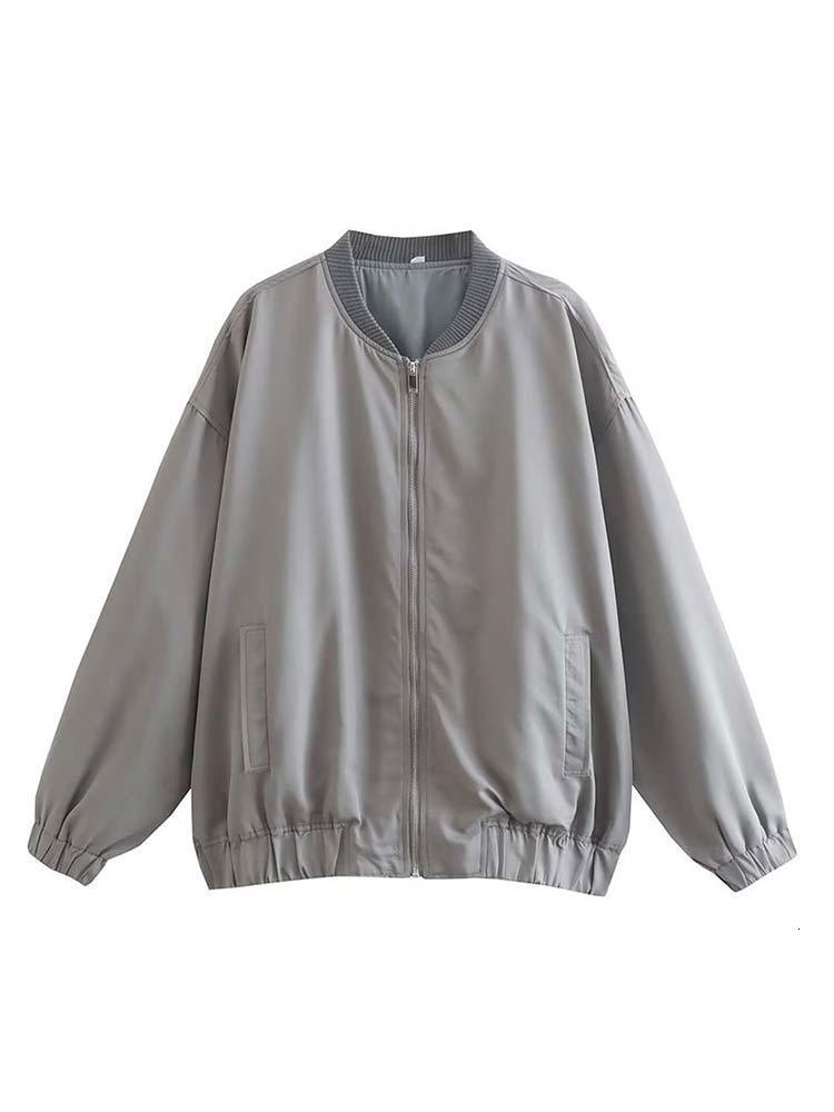 Women's Jackets Fashion Solid Bomber Jacket Women Loose O Neck Long Sleeve Zipper Coat Outwear Ladies New Spring Chic Female Streetwear 230505