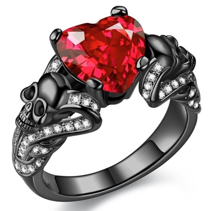 Wedding Rings FLIUAOL High Quality Gothic Jewelry Purple Red Black Crystal Unique Skull for Women 230505