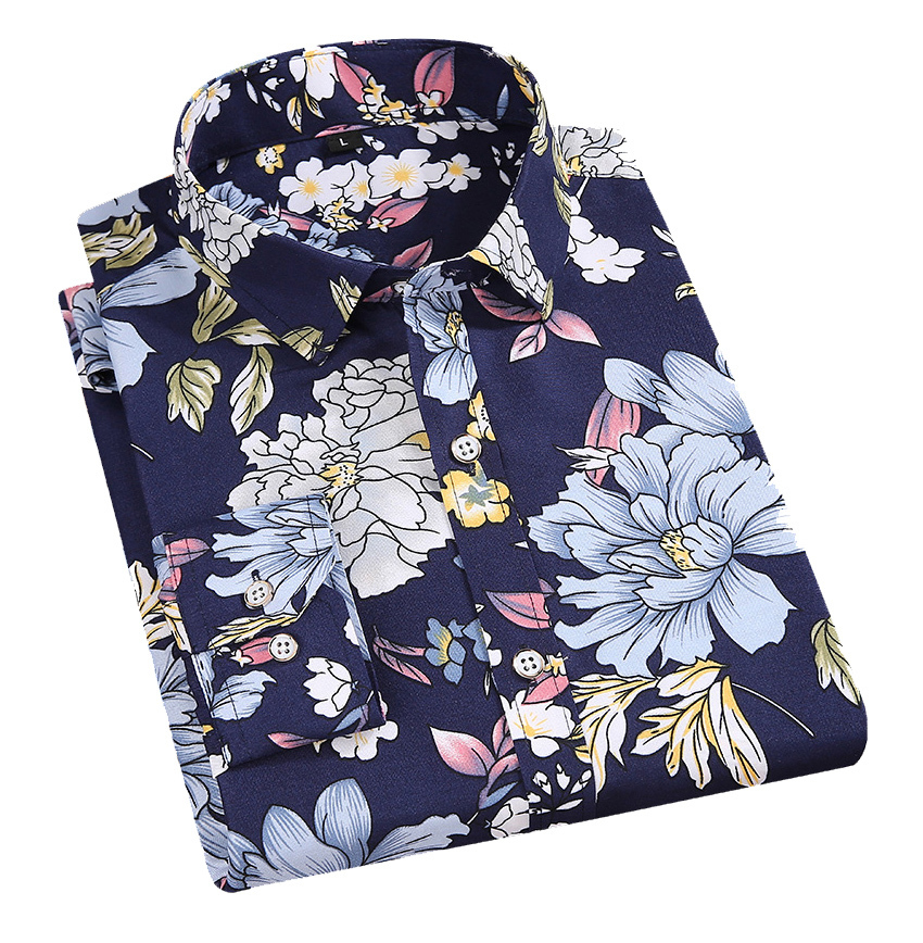 Men's Casual Shirts Men's Printed Long Sleeve Shirt Fashion Floral Plaid Pocket Casual Shirts Soft Men Summer Shirt 230505
