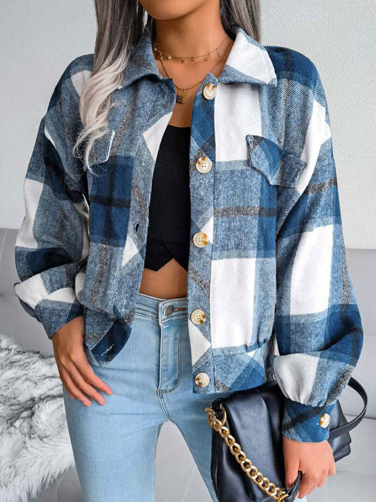 Women's Jackets Autumn Winter Plaid Jacket Women Checkered Jacket Coat Women Loose Overshirt Button Up Shirt Jackets For Women 230505