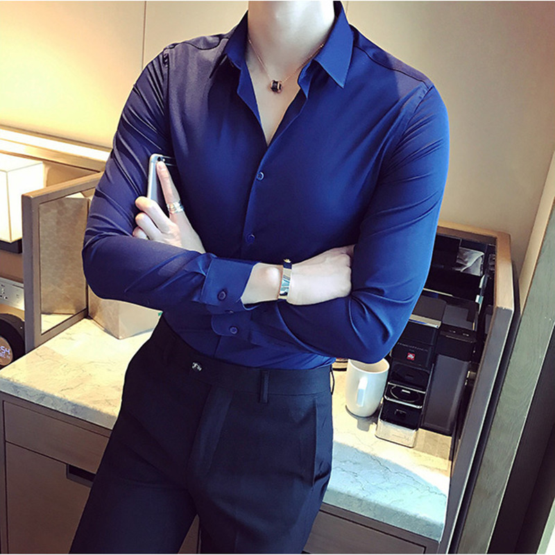 Men's Casual Shirts High Quality Men Dress Shirt New Arrival Long Sleeve Solid Business Slim Fit Shirts Fashion Casual Club Social Wear Homme 230