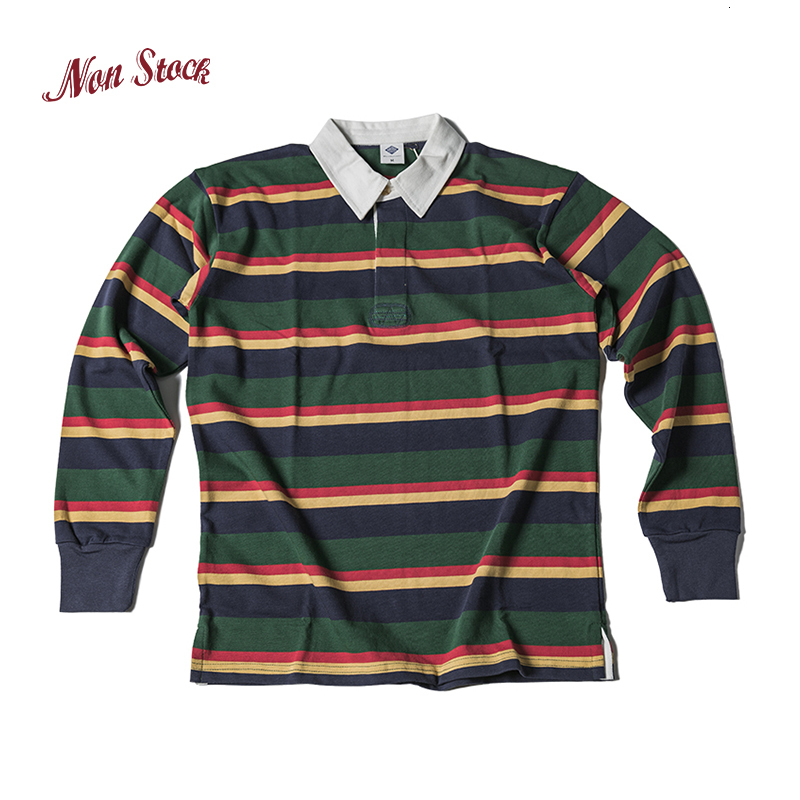 Men's Polos Non Stock 290g Heavyweight YarnDyed Stripe Long Sleeve TShirt Top IVY Vintage Casual Rugby Shirts 230504