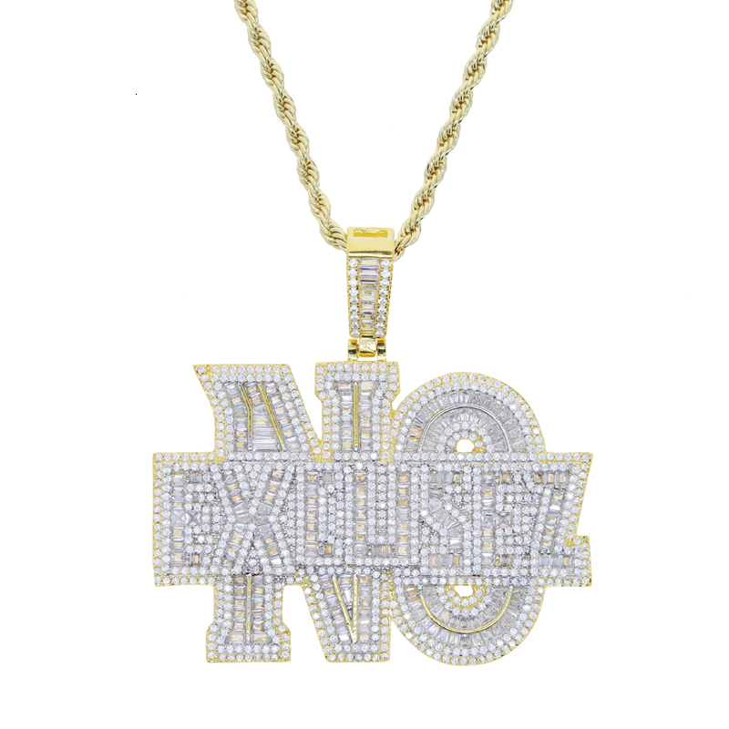 Pendant Necklaces New Iced Out Bling Letters No Excuse Pendant Necklace Gold Plated 5A Zircon Rectangle CZ Charm Men's Women Hip Hop Jewelry 2305