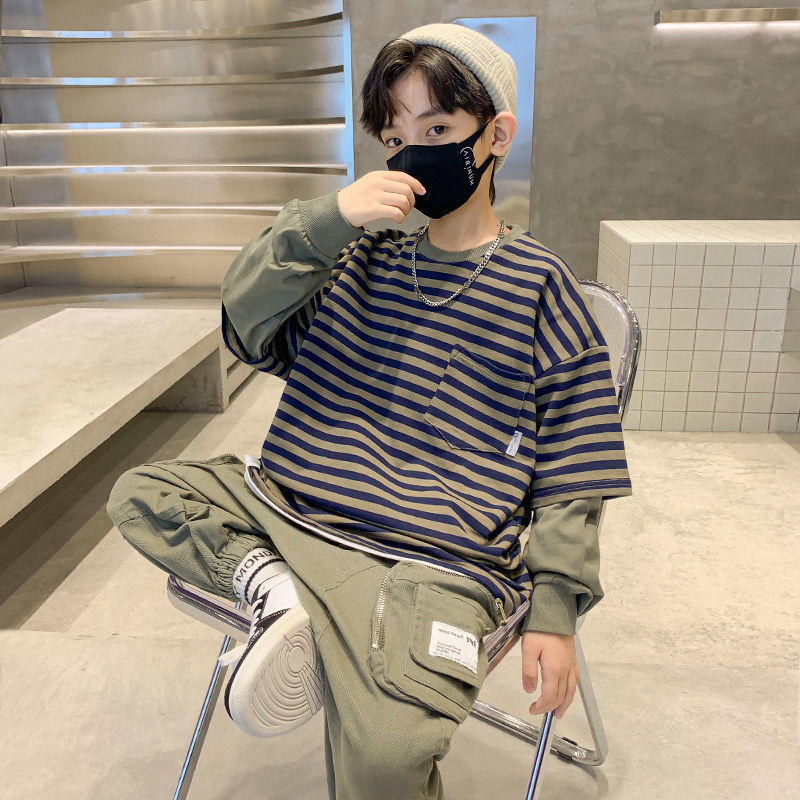 Clothing Sets Fashion Big Girls Sports Suits O Collar Stripe Top Clothing Set Teenage Spring Autumn Tracksuit Kids Sportswear 4-14 Years 230505