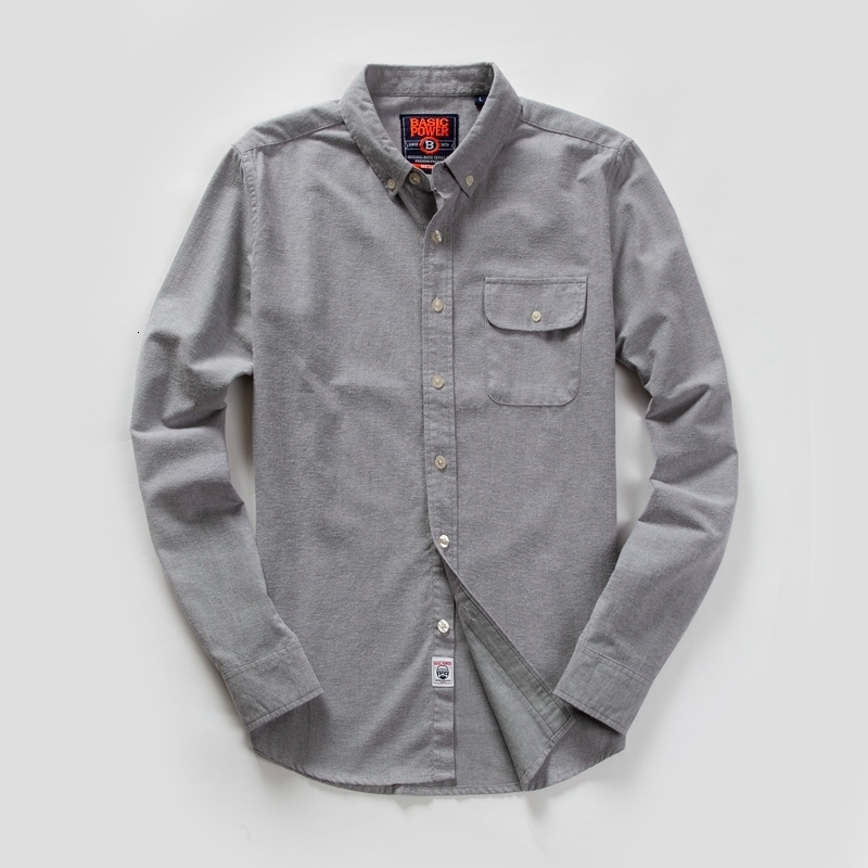 Men's Casual Shirts Men's Long Sleeve Oxford Casual Shirt Front Patch Chest Pocket Regular-fit Button-down Collar Thick Work Shirt MG20306 2