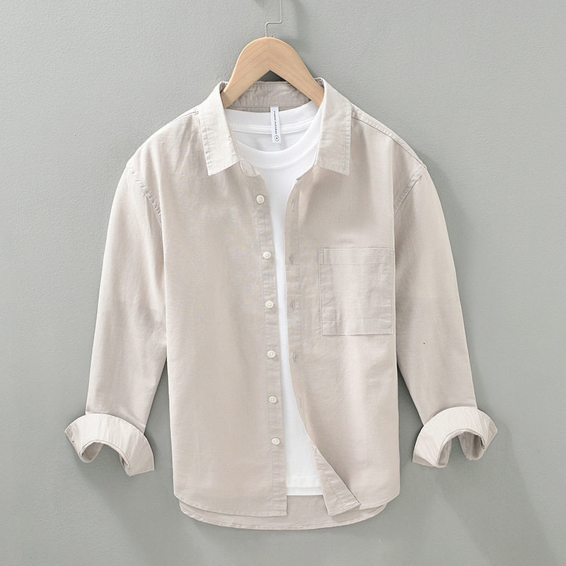 Men's Casual Shirts Sping Men's Simple Chest Pocket Long Sleeve Shirt Fashion Streetwear Sold Color Cotton Linen Breasted Loose Versatile Sh