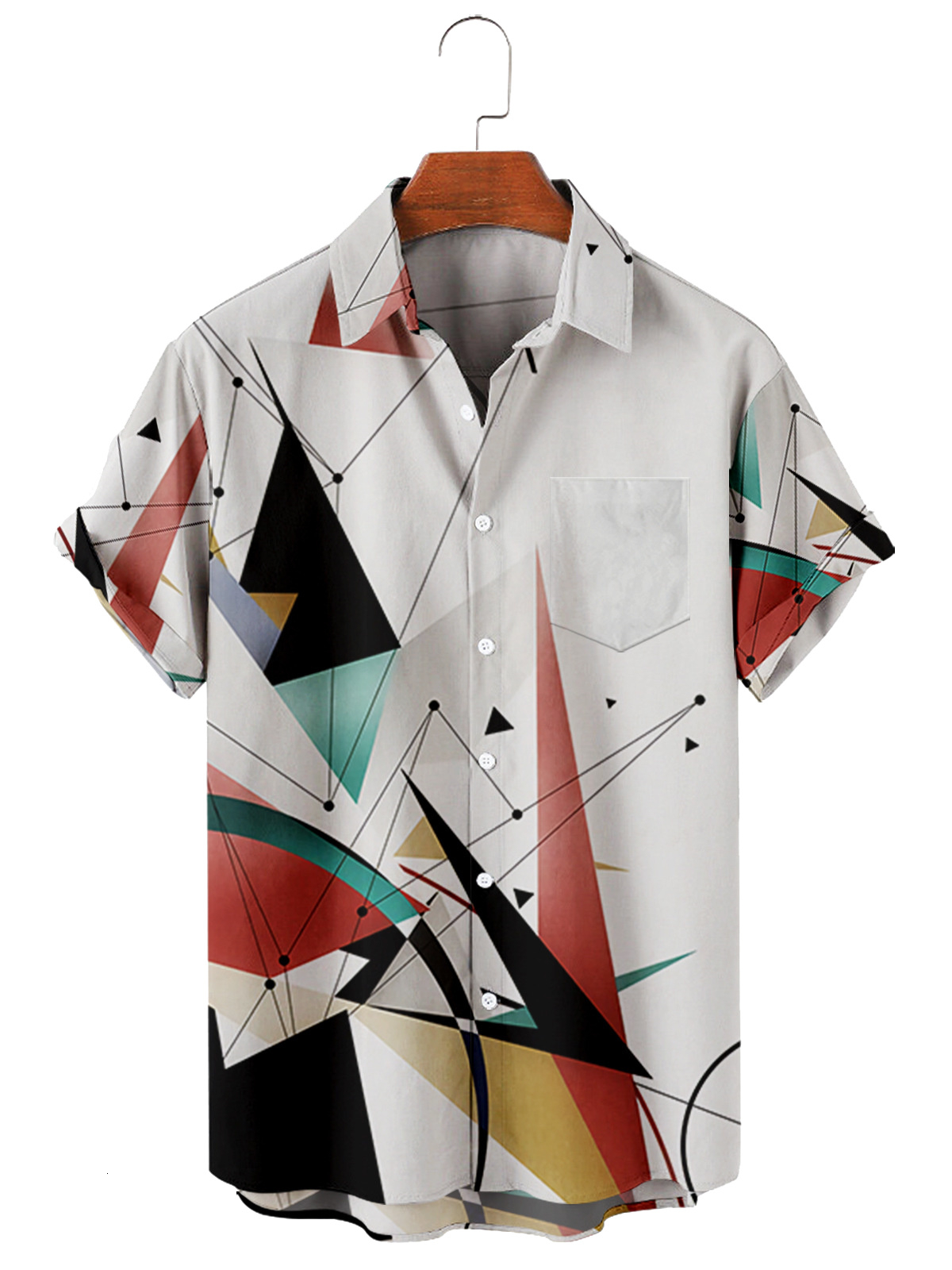 Men's Casual Shirts Men's Short Sleeve Lapel Shirt Oversized 8 3D Geometric Print Shirt Men's Pocket Harajuku Hot Style 230505
