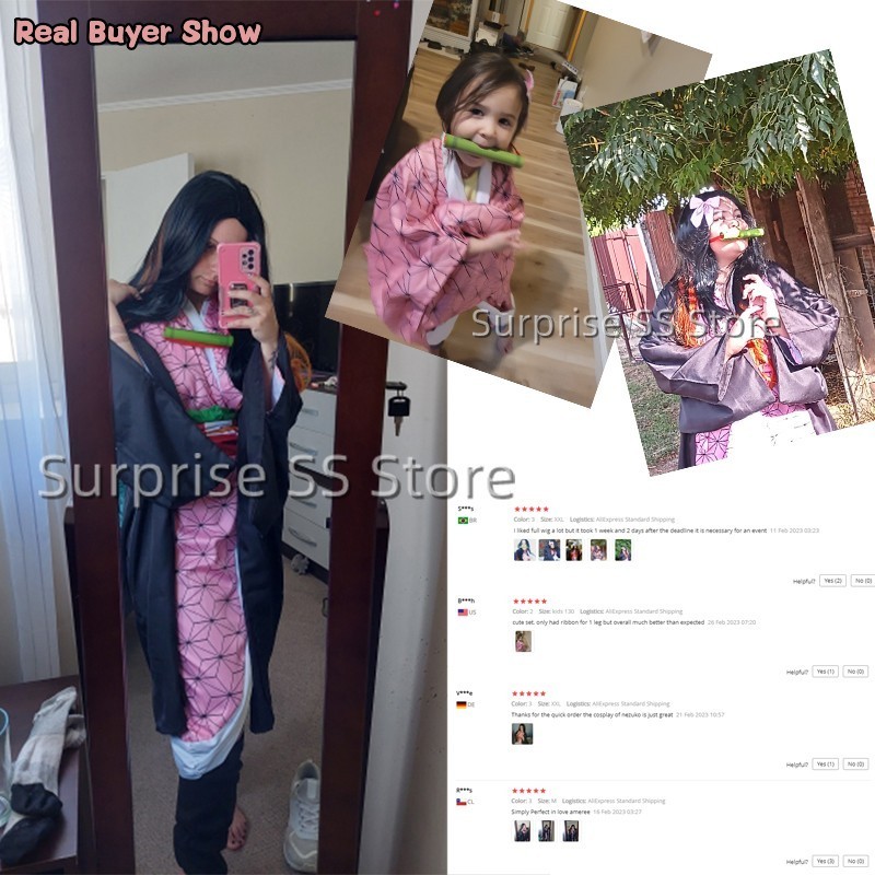Cartoon Clothing Anime Kamado Nezuko Cosplay Costume Demon Slayer Cosplay Uniform Clothes Kimono Wig Props Set Halloween Costume for Kids Adult 230504