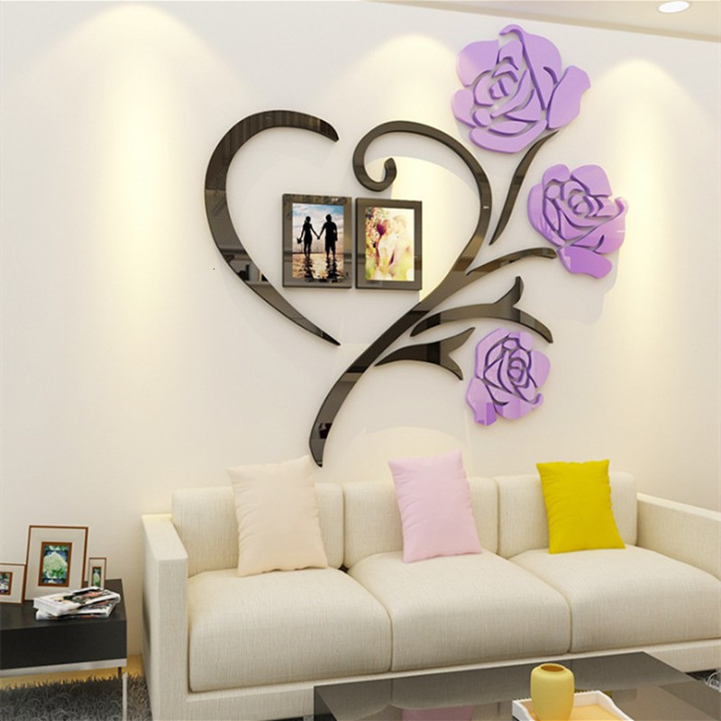 Wallpapers 3 Size Multi-Pieces Rose Flower Pattern 3D Acrylic Decoration Wall Sticker DIY Wall Poster Picture Frame Home Bedroom Wallstick 230505