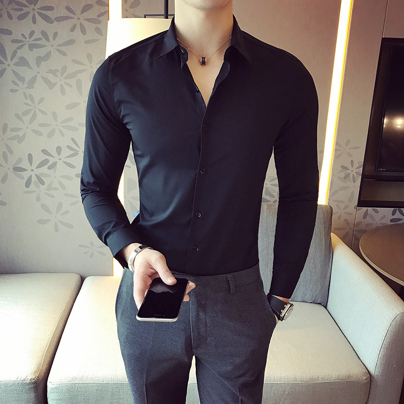 Men's Casual Shirts High Quality Men Dress Shirt New Arrival Long Sleeve Solid Business Slim Fit Shirts Fashion Casual Club Social Wear Homme 230