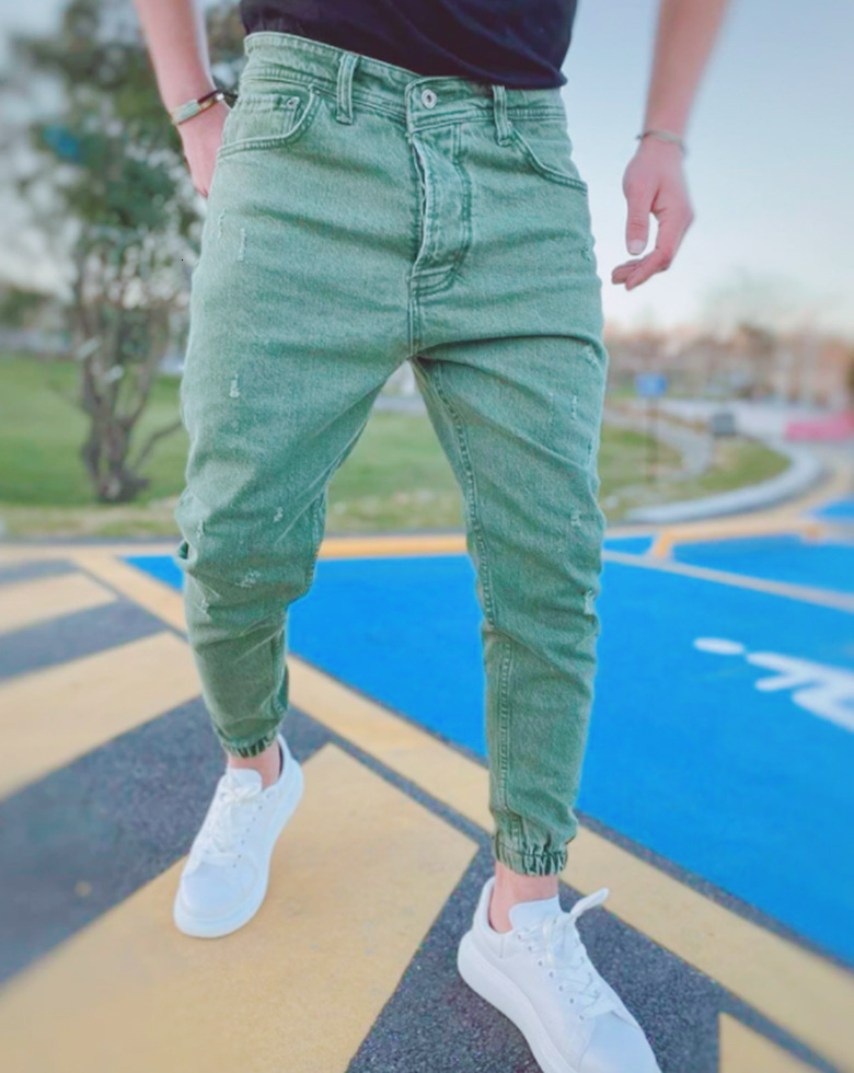 Autumn Slim Fit Men's Jeans Pure Color Casual Elastic Waist jeans Beam foot Trousers Streetwear Jogger Denim Pants Male 230503 Free s
