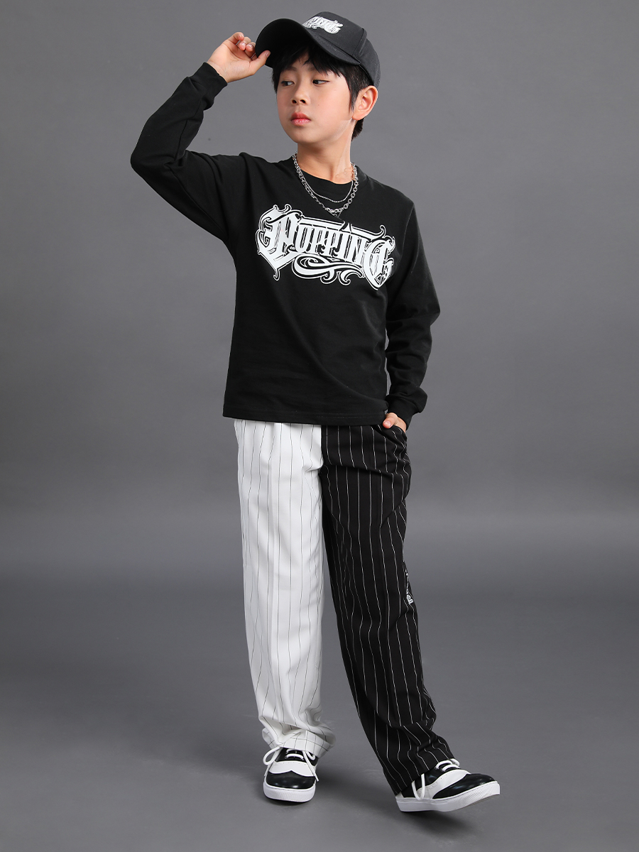 Popping Street Dance Striped Wide Leg Pants Boy Medium Loose Guy Letter Locking Pant Hip Hop Children and Adult Suit Trousers