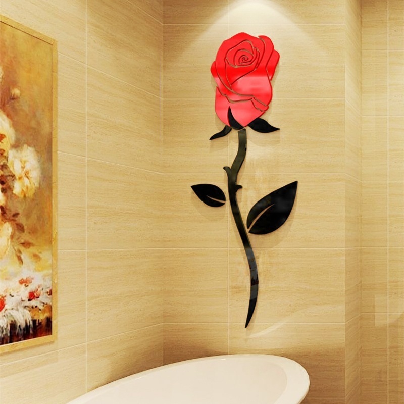 Wallpapers 5 Size Romantic Rose For Love 3D Acrylic Decoration Wall Sticker DIY Art Wall Poster Home Decor Bedroom Bathroom Wallstickers 230505