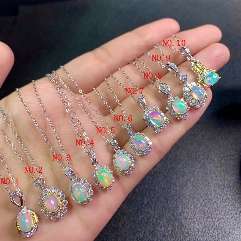 Pendant Necklaces Natural Opal Necklace Pendant 925 Silver Send Chain Colorful Gemstone Necklace Birthstone Necklace Engagement Pendant 230505