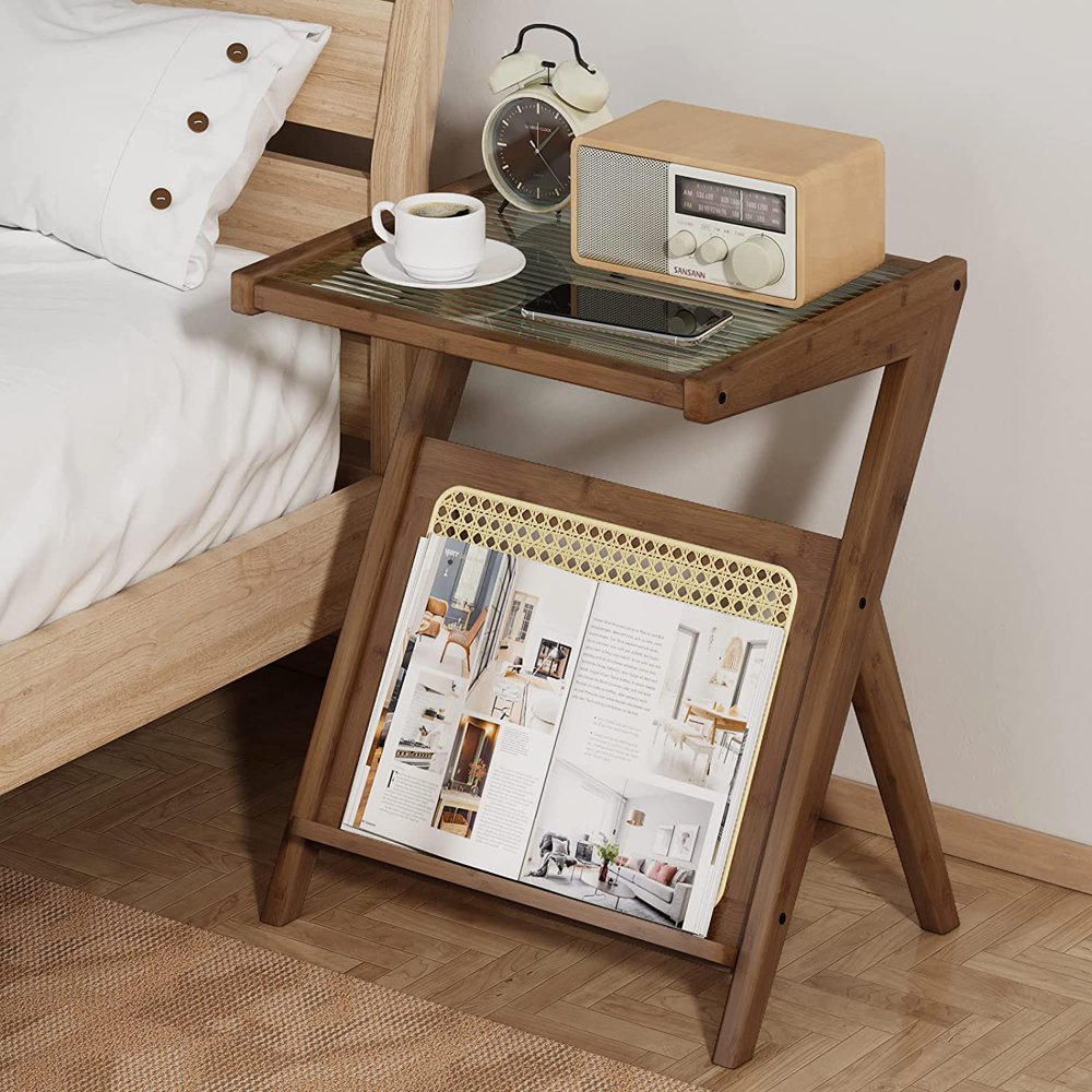 Side Table Living Room Rattan Night Stand Bedroom Glass End Table 2-Tier with Storage Boho Bedside Table for Small Spaces Bamboo Coffee Tabl
Side Table Living Room Rattan Night Stand Bedroom Glass End Table 2-Tier with Storage Boho Bedside Table for Small Spaces Bamboo Coffee Tabl
