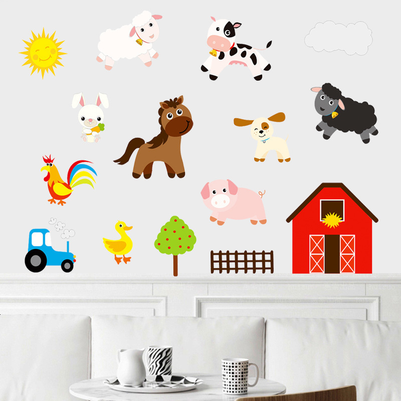 Wallpapers Cartoon Farm Wall Stickers Kids Baby Bedroom Living Room Decoration Cute Animal Wallsticker Room Decor Art Wallpaper 230505