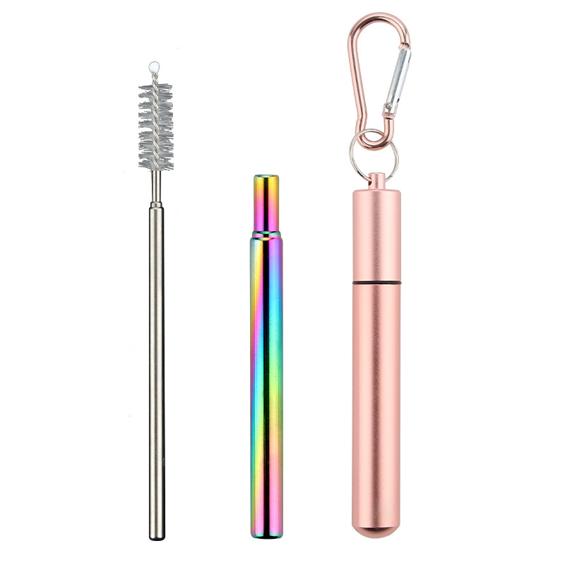 Foldable Straw Stainless Steel Straw Colored and Brush Set Telescopic Drink Straw