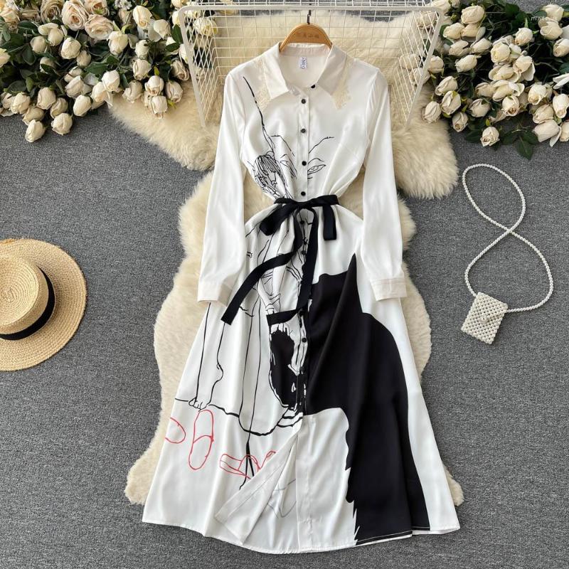 Casual Dresses Spring Autumn Fashion Print Lapel Slim Single Breasted Shirt Dress Women Long Sleeve Elegant Clothes Vestidos J342, White
Casual Dresses Spring Autumn Fashion Print Lapel Slim Single Breasted Shirt Dress Women Long Sleeve Elegant Clothes Vestidos J342, White