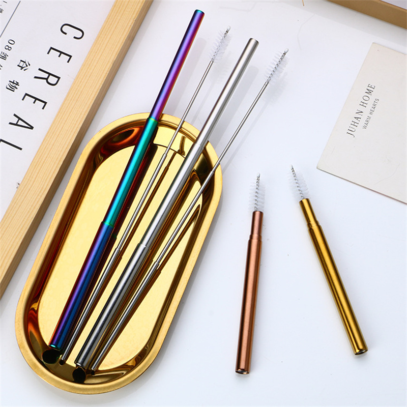 Telescopic Straw Fold Drink Straw Flexible Straw Colored and Brush Set
