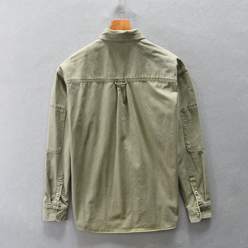 Men's Casual Shirts Winter Fall Fashion Men's Multi Pocket Patchwork Vintage Cargo Shirt Solid Color Long Sleeve 100% Cotton Loose Daily Top