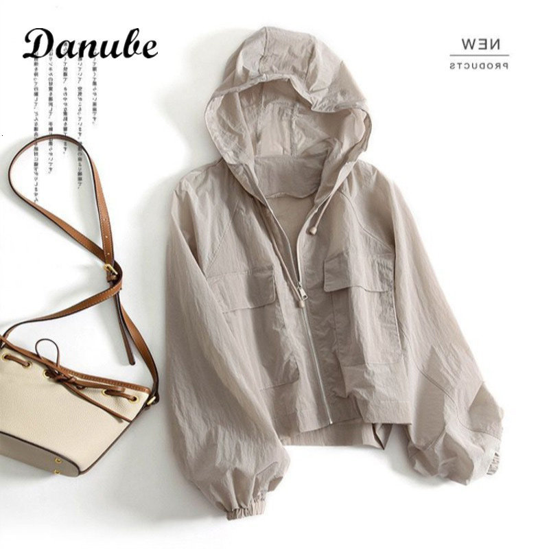 Women's Jackets Summer Sun Protection Clothing Women Korean Casual Loose Windbreaker Hoodie Zip Up Coat Outdoor Ultrathin Light Sunscreen Jacket 