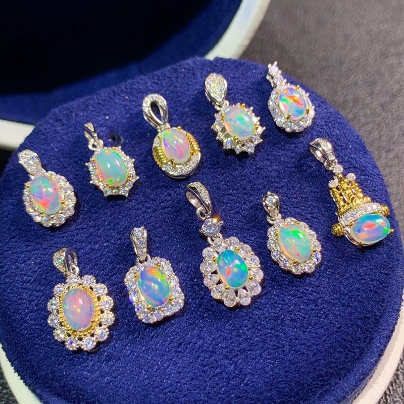 Pendant Necklaces Natural Opal Necklace Pendant 925 Silver Send Chain Colorful Gemstone Necklace Birthstone Necklace Engagement Pendant 230505