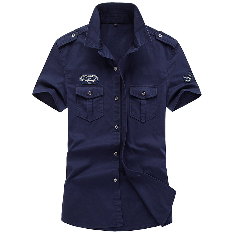 Men's Casual Shirts Solid Color Cotton Men's Shirts Short Sleeve Turn-down Collar Army Green Khaki Men Tops Casual Male Camisas shirt 6XL 23