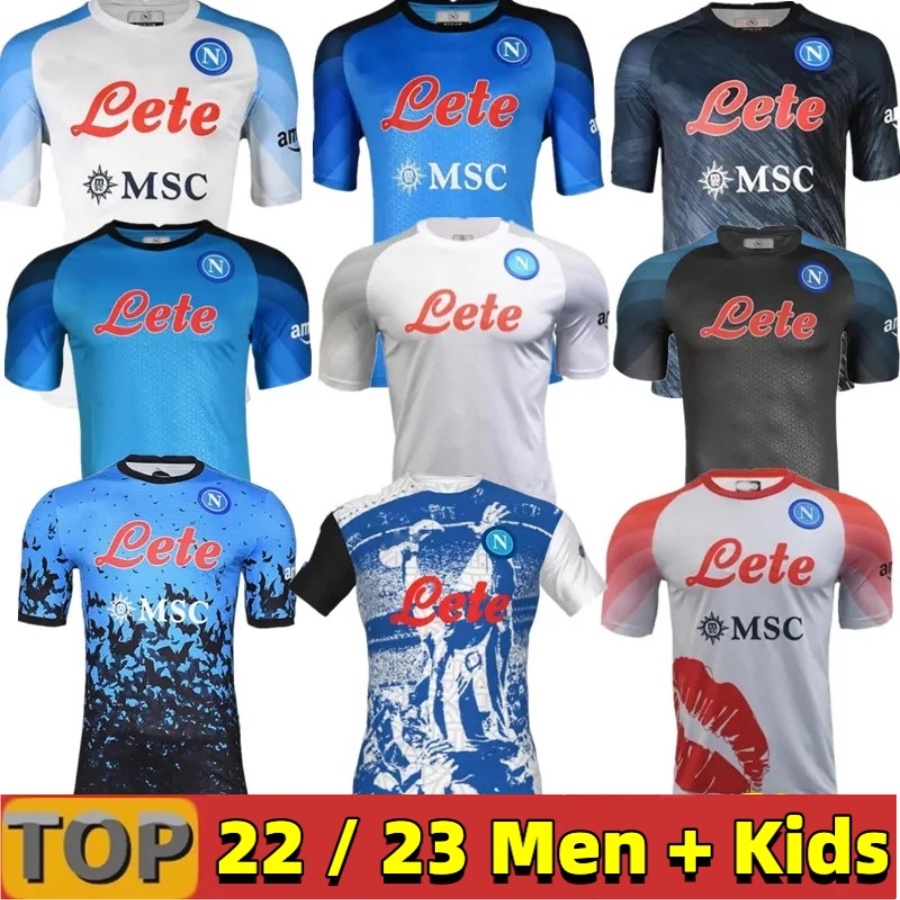 22 23 SSC Napoli Soccer Jerseys KVARATSKHELIA LOZANO OSIMHEN Napoles Football Shirt POLITANO MAGLIA MERTENS MARADONA 2023 MINJAE Kits Maillots de foot men kids, 22 23 away aldult